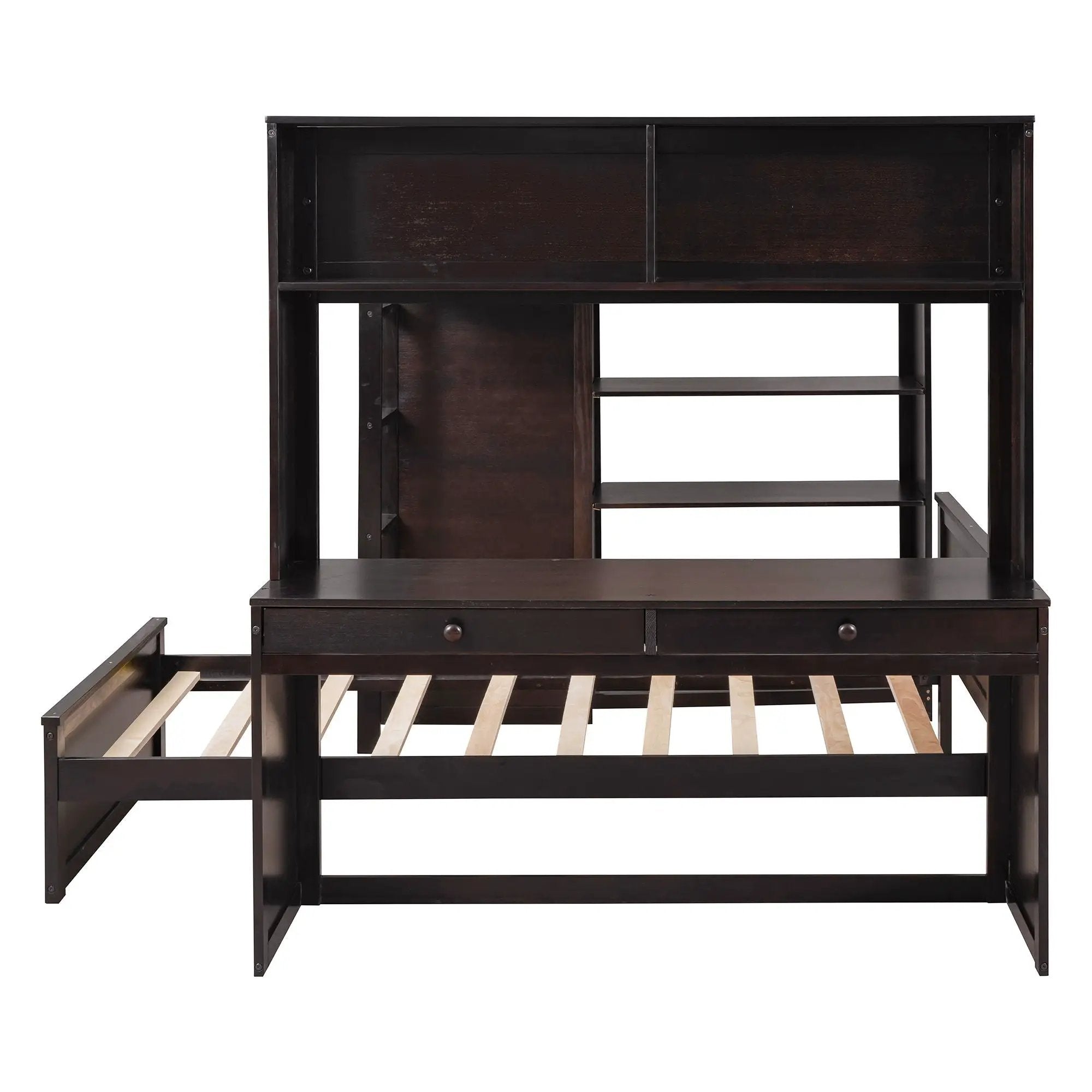 Loft Bed With A Twin Size Standalone Bed, Shelves, Desk, And Wardrobe by HouseOfZazla