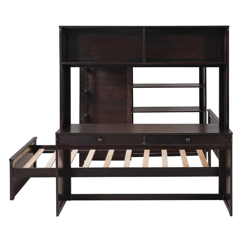 Loft Bed With A Twin Size Standalone Bed, Shelves, Desk, And Wardrobe by HouseOfZazla