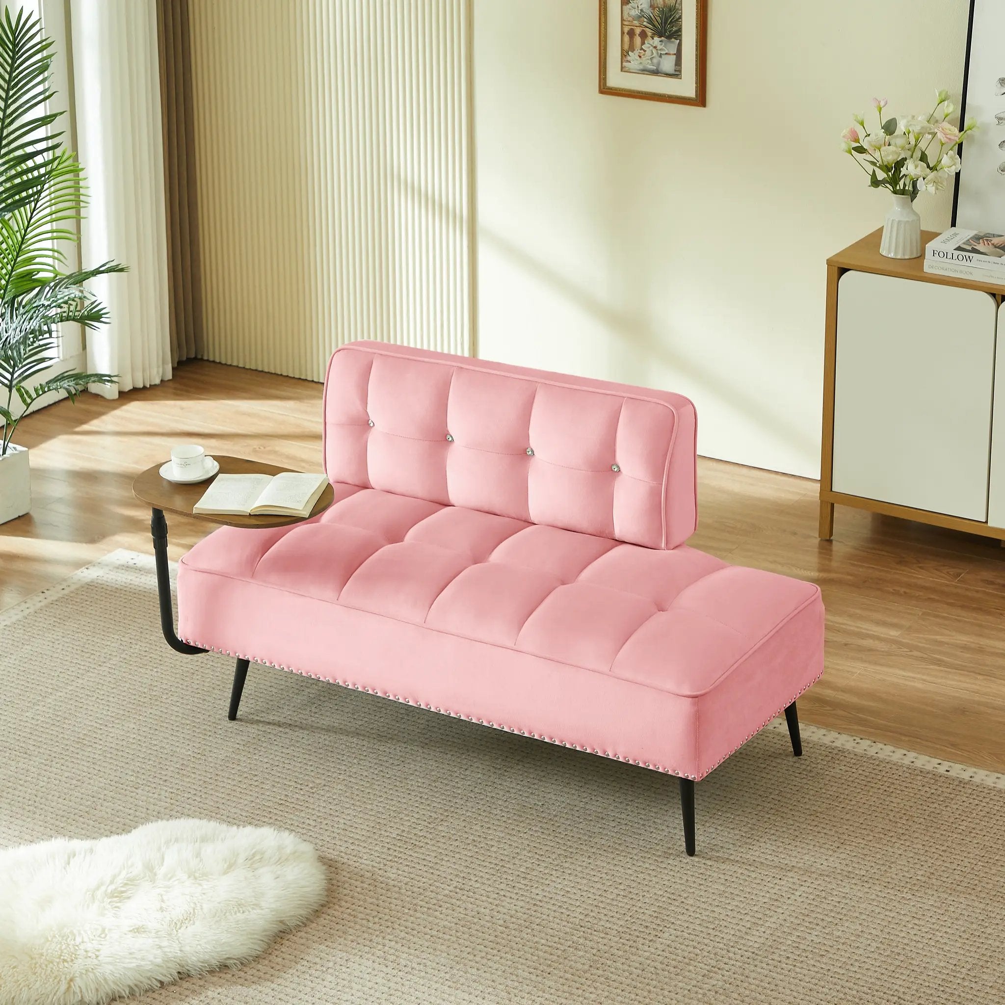 54-Inch Modern Two-Seater Velvet Sofa with Rotating Table by HouseOfZazla