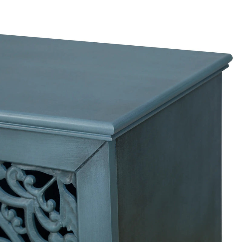 60" Antique Buffet Cabinet with Floral Carvings and Adjustable Shelves by HouseOfZazla