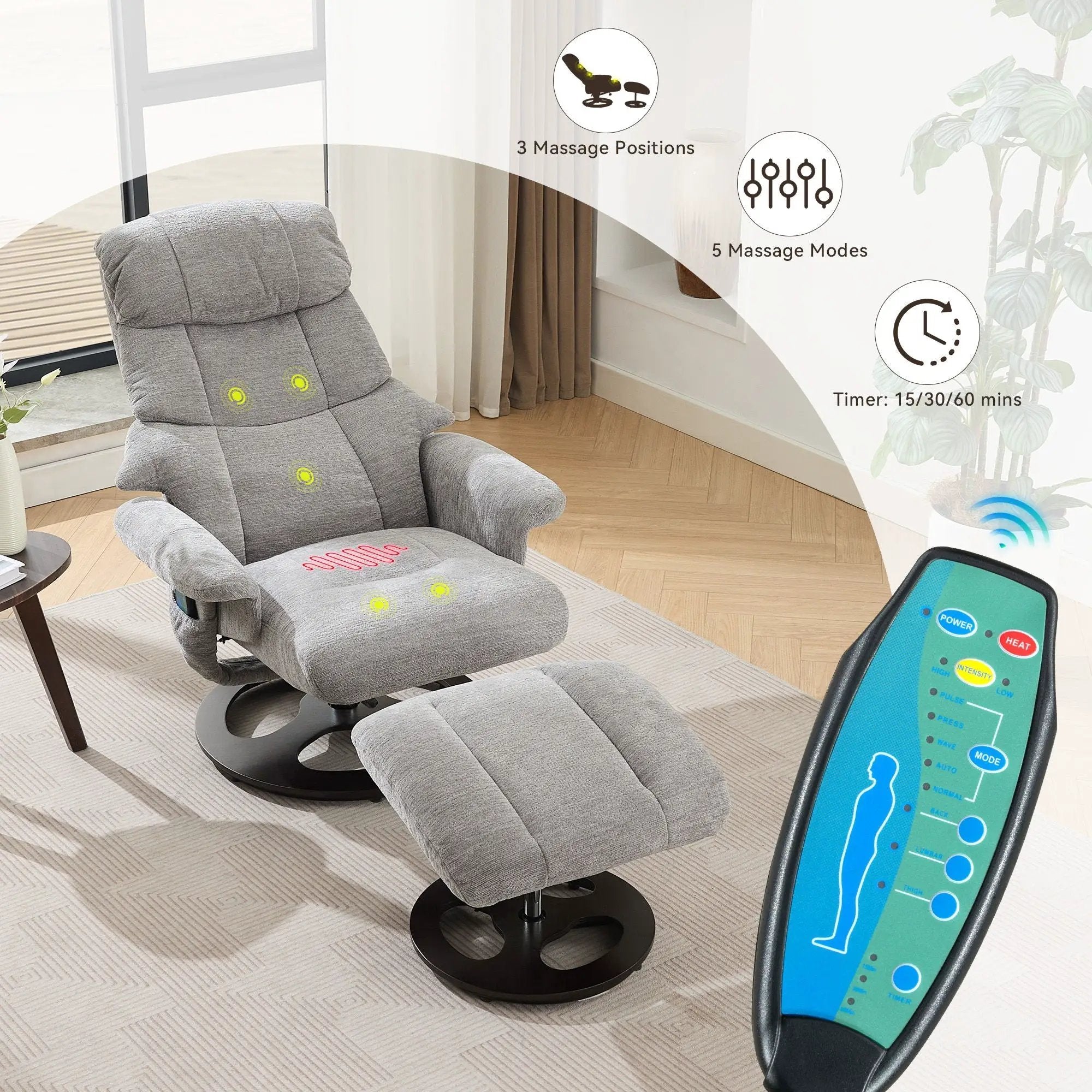 Ergonomic Recliner Chair With Ottoman, Modern 360° Swivel With Footstool by Unique Piece Furniture