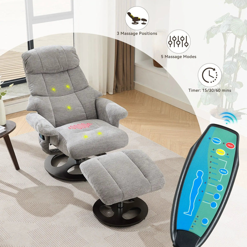 Ergonomic Recliner Chair With Ottoman, Modern 360° Swivel With Footstool by Unique Piece Furniture