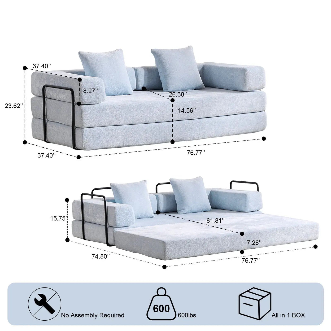 Convertible Floor Sofa Bed With Pillow Back Support Armrest by HouseOfZazla