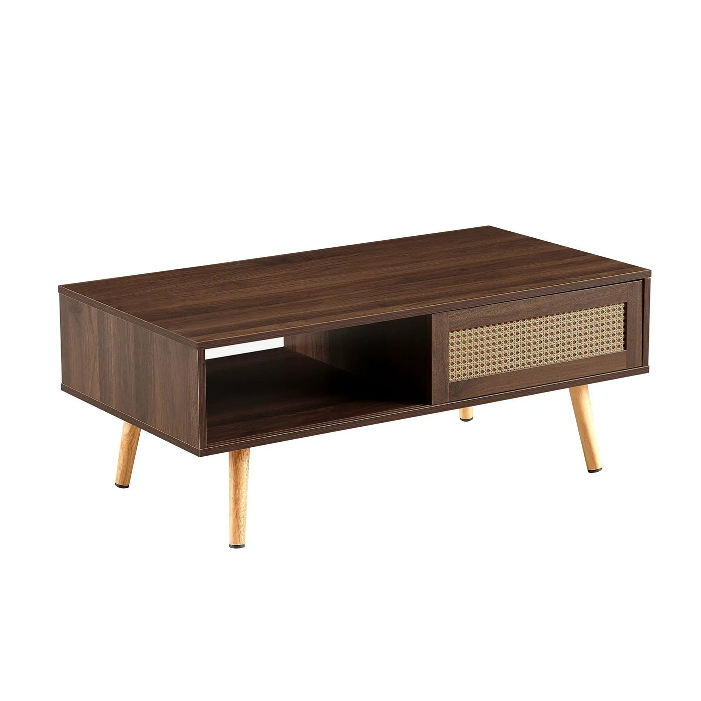41.34" Rattan Coffee Table, Sliding Door For Storage, Solid Wood Legs, Modern Table For Living Room by HouseOfZazla