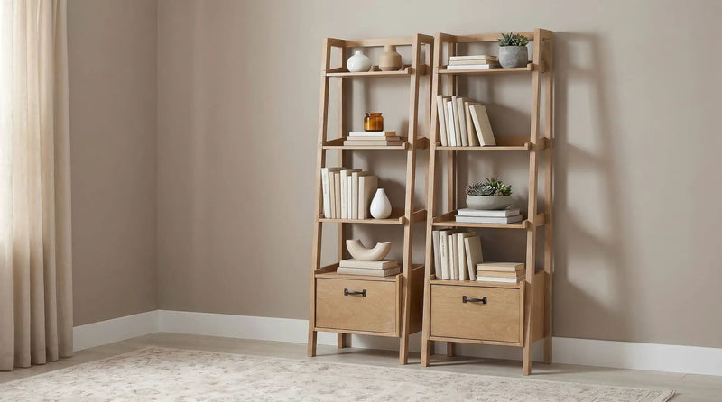 Fabian 2-piece 3-shelf Bookshelf with Drawer Distressed Light Brown by Unique Piece Furniture