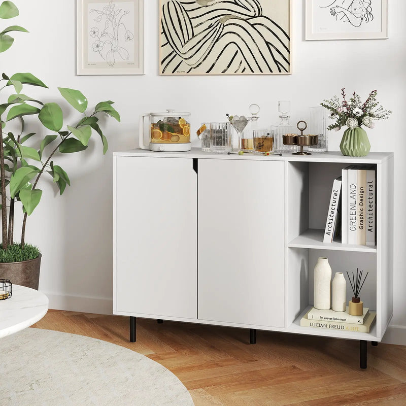42 Inch Sideboard Buffet Cabinet Kitchen with Adjustable Shelves-White by DirectDeals
