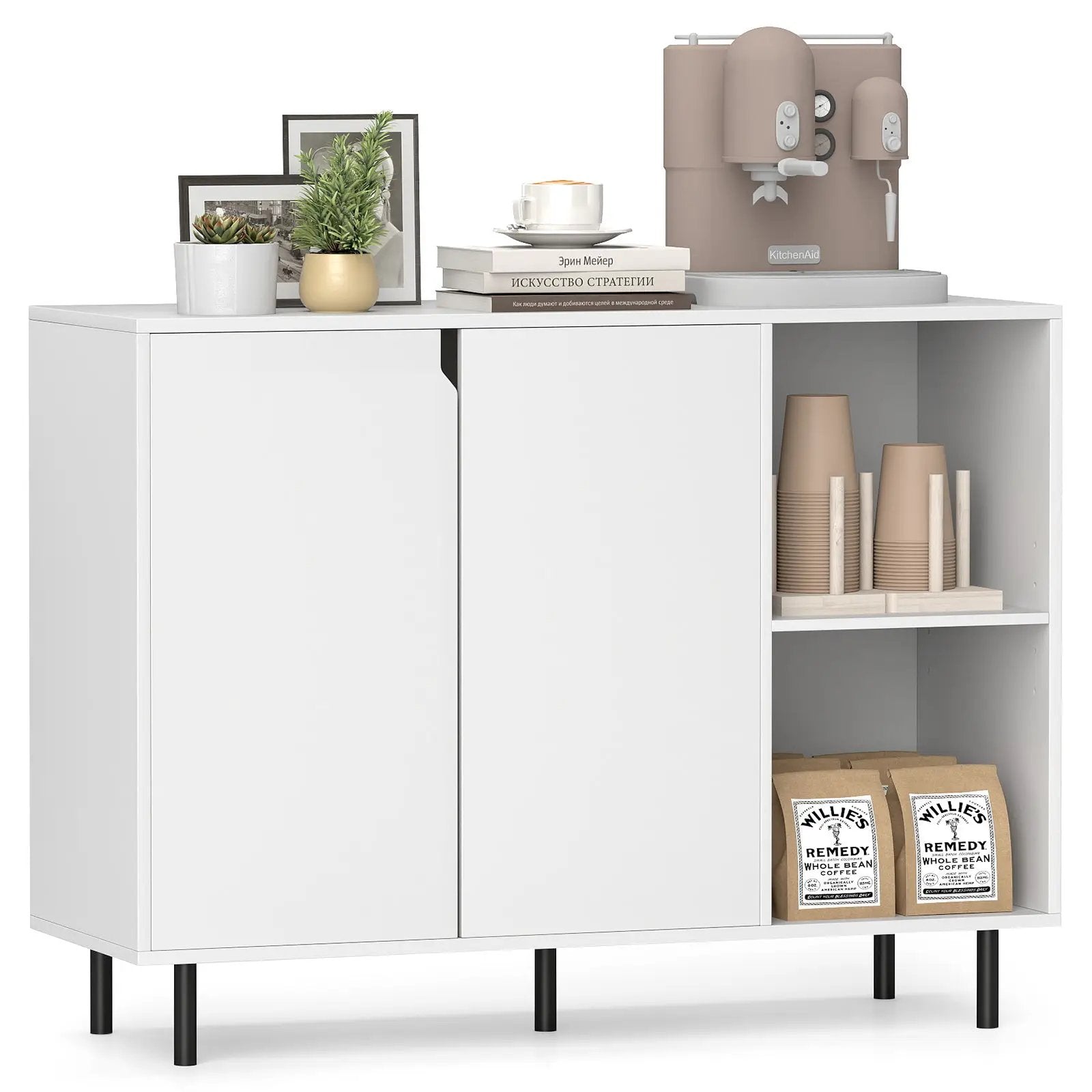 42 Inch Sideboard Buffet Cabinet Kitchen with Adjustable Shelves-White by DirectDeals