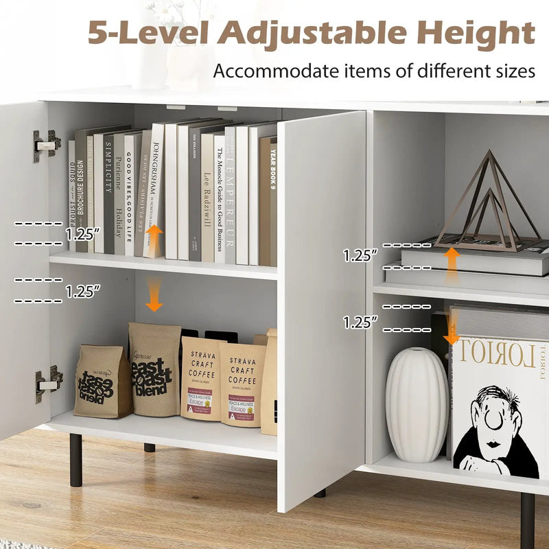 42 Inch Sideboard Buffet Cabinet Kitchen with Adjustable Shelves-White by DirectDeals