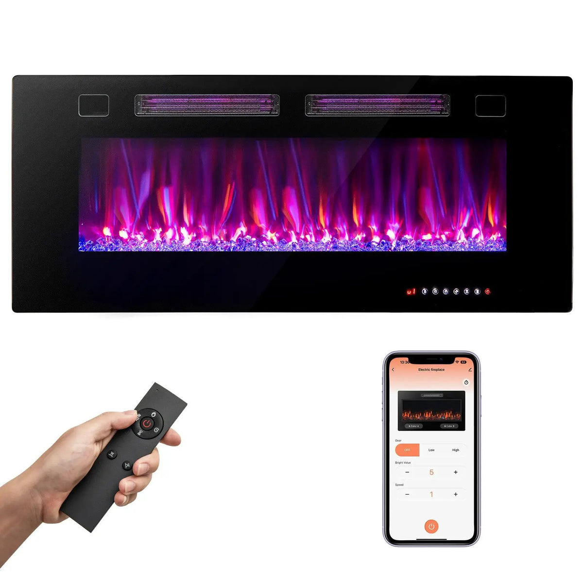 42/50/60/72 Inch Ultra-Thin Electric Fireplace with Decorative Crystals-50 inches by DirectDeals