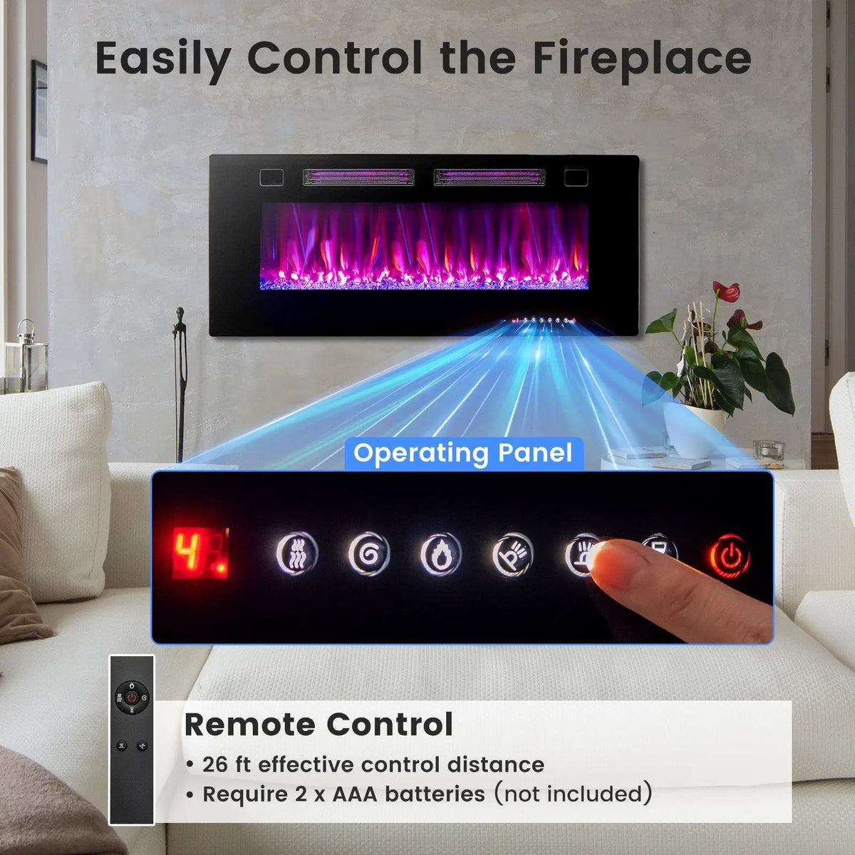42/50/60/72 Inch Ultra-Thin Electric Fireplace with Decorative Crystals-50 inches by DirectDeals