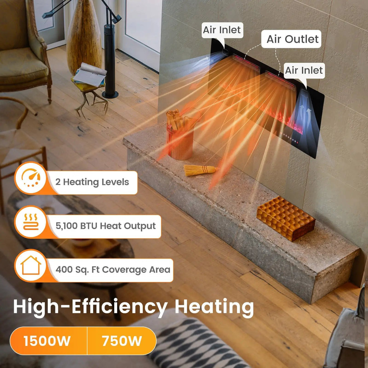 42/50/60/72 Inch Ultra-Thin Electric Fireplace with Decorative Crystals-50 inches by DirectDeals