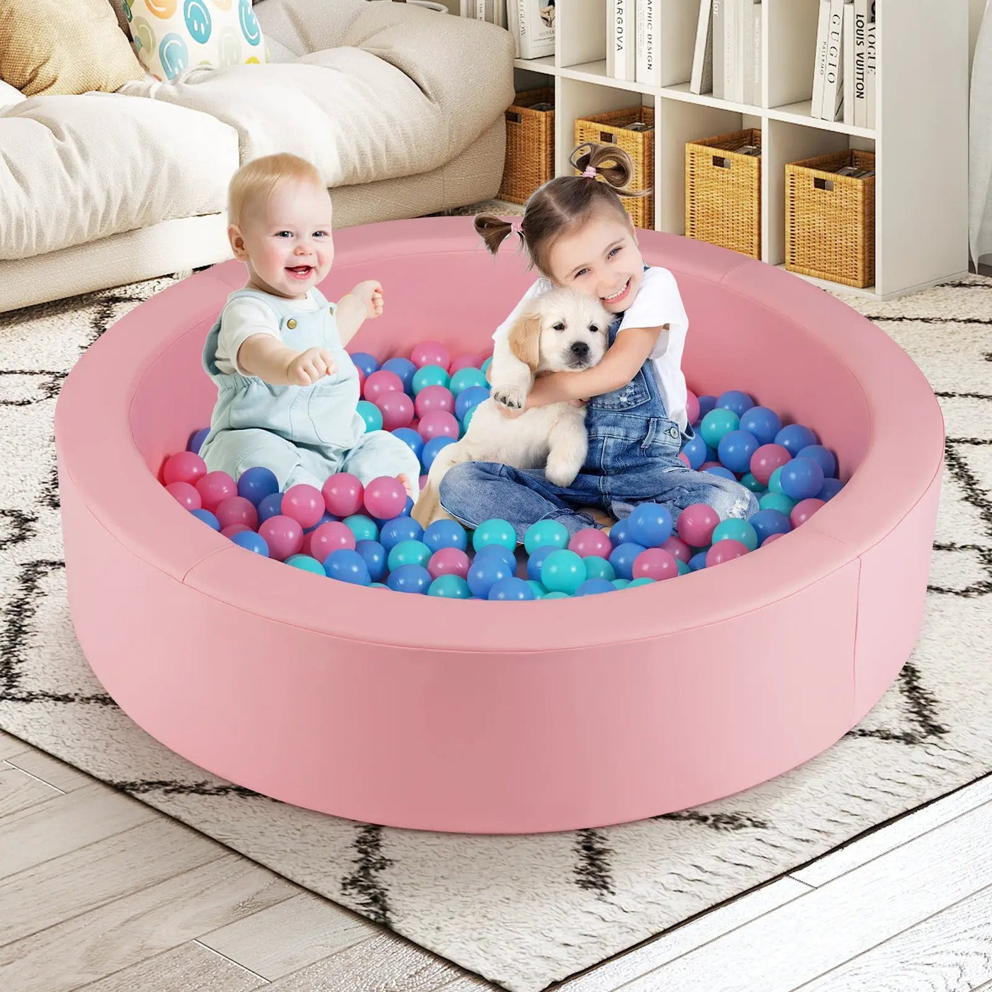 42.5 Inch Round Foam Ball Pits with 25D Sponge Filling and Washable PU Cover for Toddlers by DirectDeals