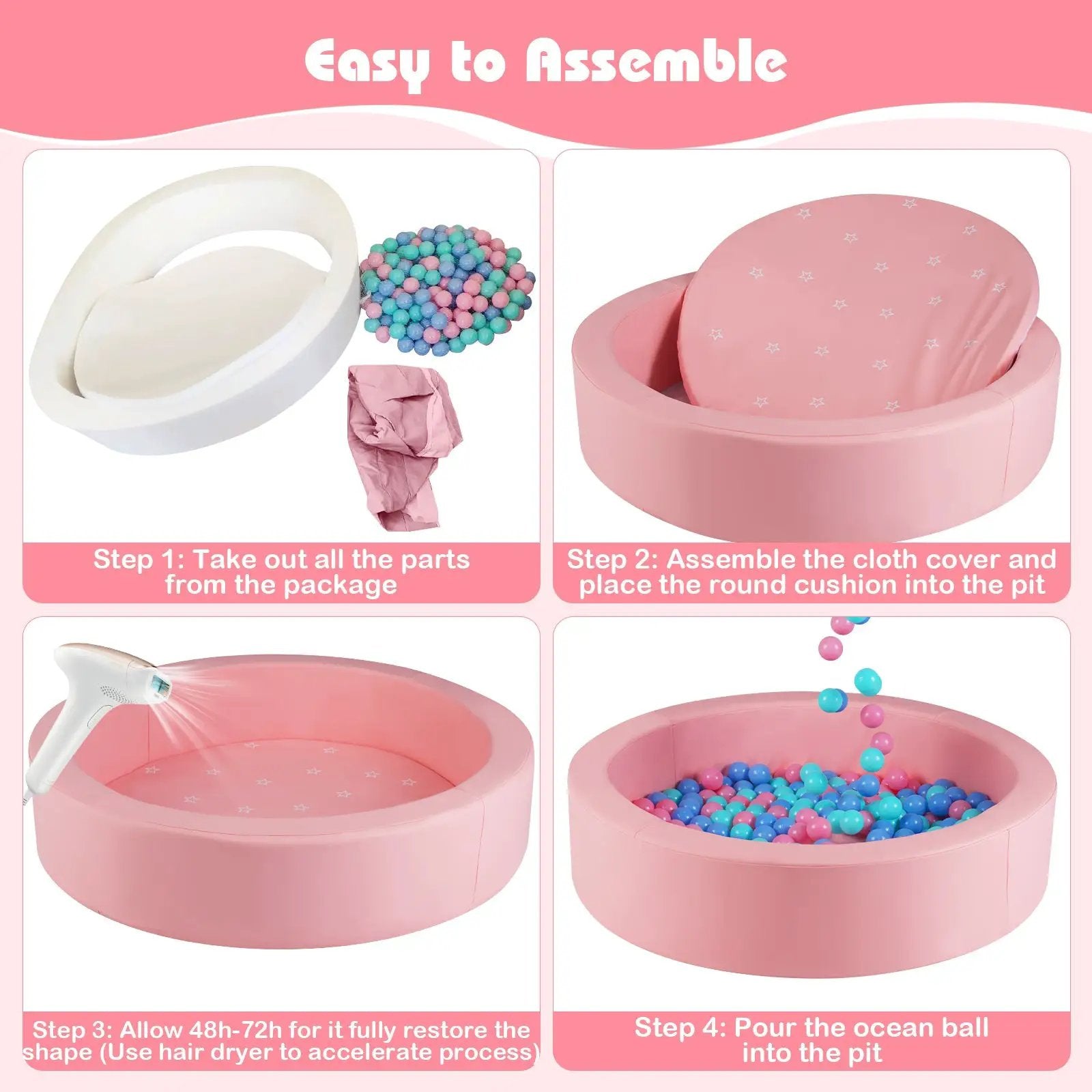 42.5 Inch Round Foam Ball Pits with 25D Sponge Filling and Washable PU Cover for Toddlers by DirectDeals