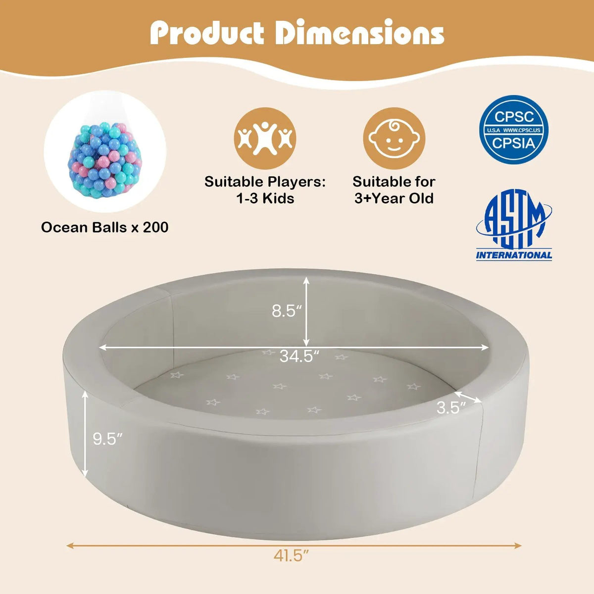 42.5 Inch Round Foam Ball Pits with 25D Sponge Filling and Washable PU Cover for Toddlers by DirectDeals