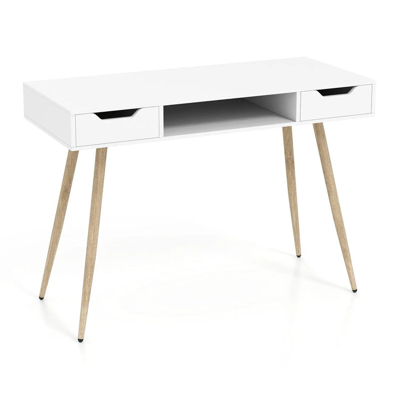 42.5" Mid Century Modern Writing Desk with Metal Leg and Drawers by DirectDeals