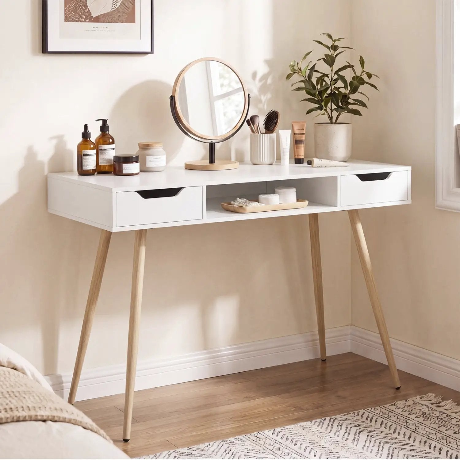 42.5" Mid Century Modern Writing Desk with Metal Leg and Drawers by DirectDeals