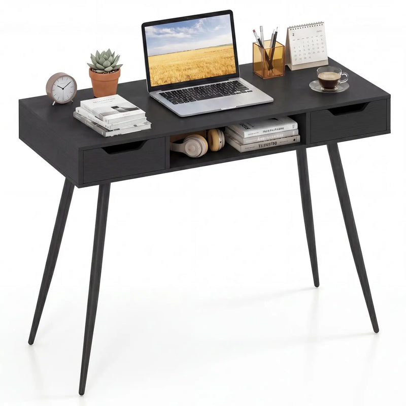 42.5" Mid Century Modern Writing Desk with Metal Leg and Drawers by DirectDeals