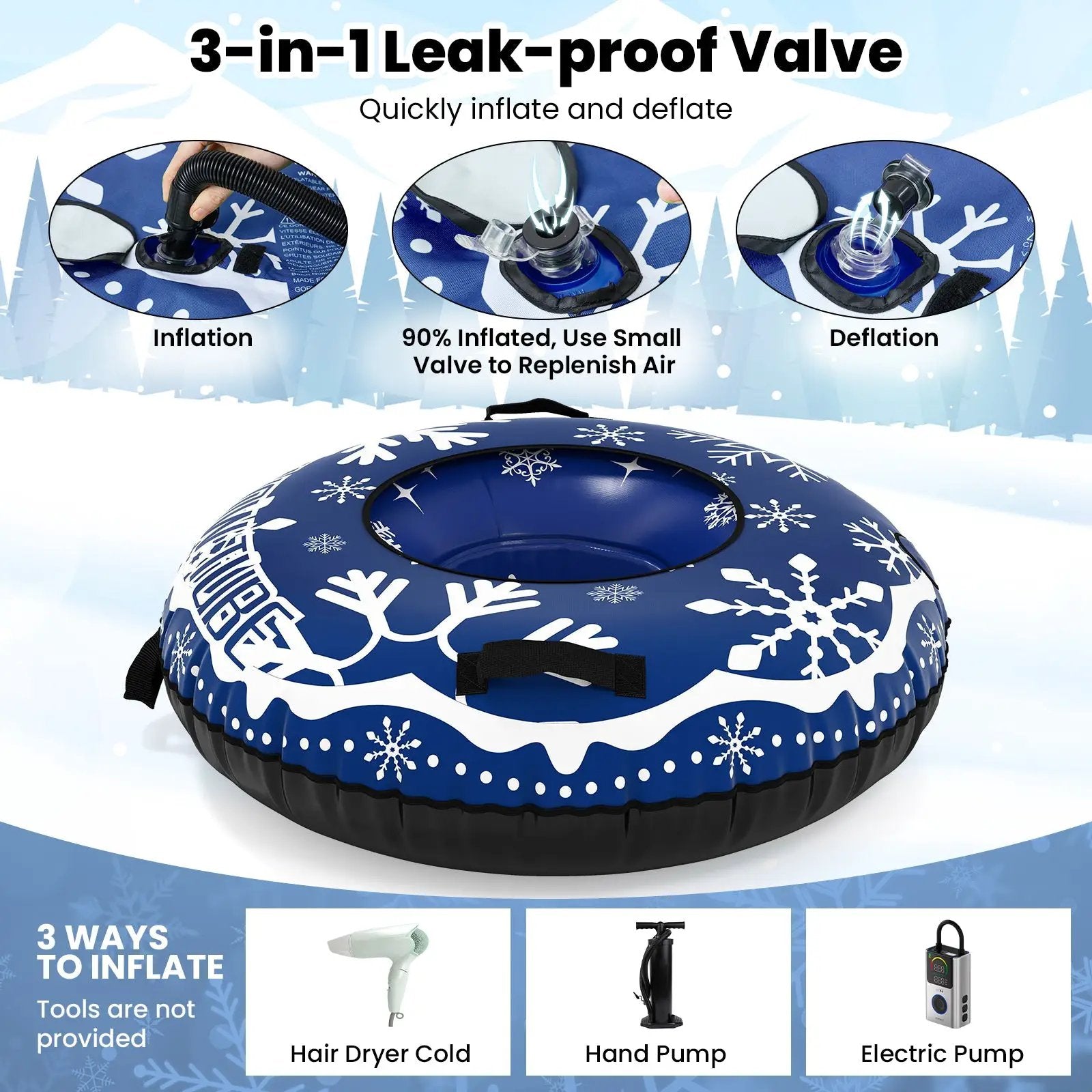 42" Heavy-duty Inflatable Snow Tube with Detachable Tow Strap by DirectDeals