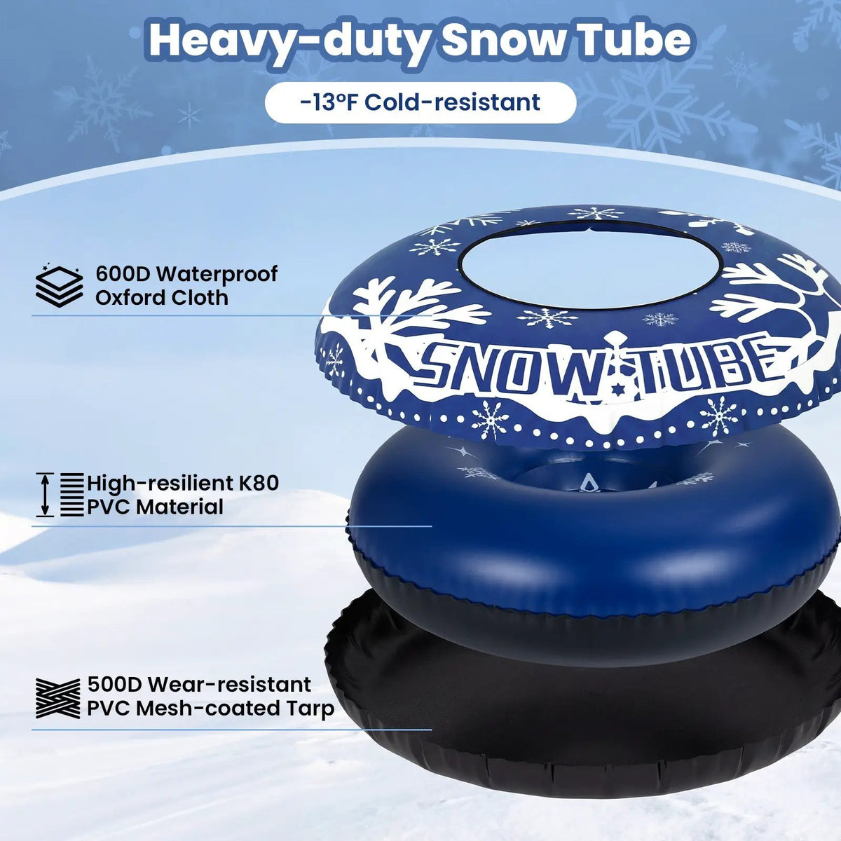 42" Heavy-duty Inflatable Snow Tube with Detachable Tow Strap by DirectDeals