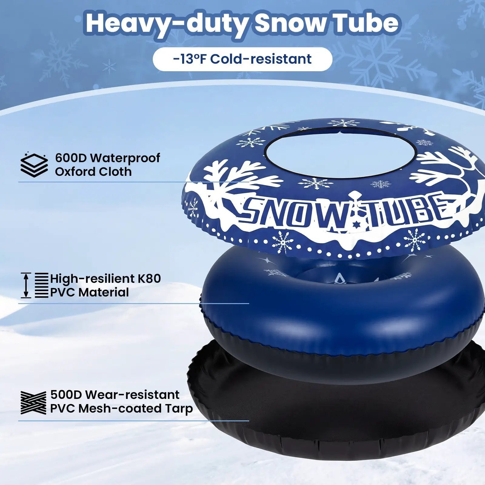 42" Heavy-duty Inflatable Snow Tube with Detachable Tow Strap by DirectDeals