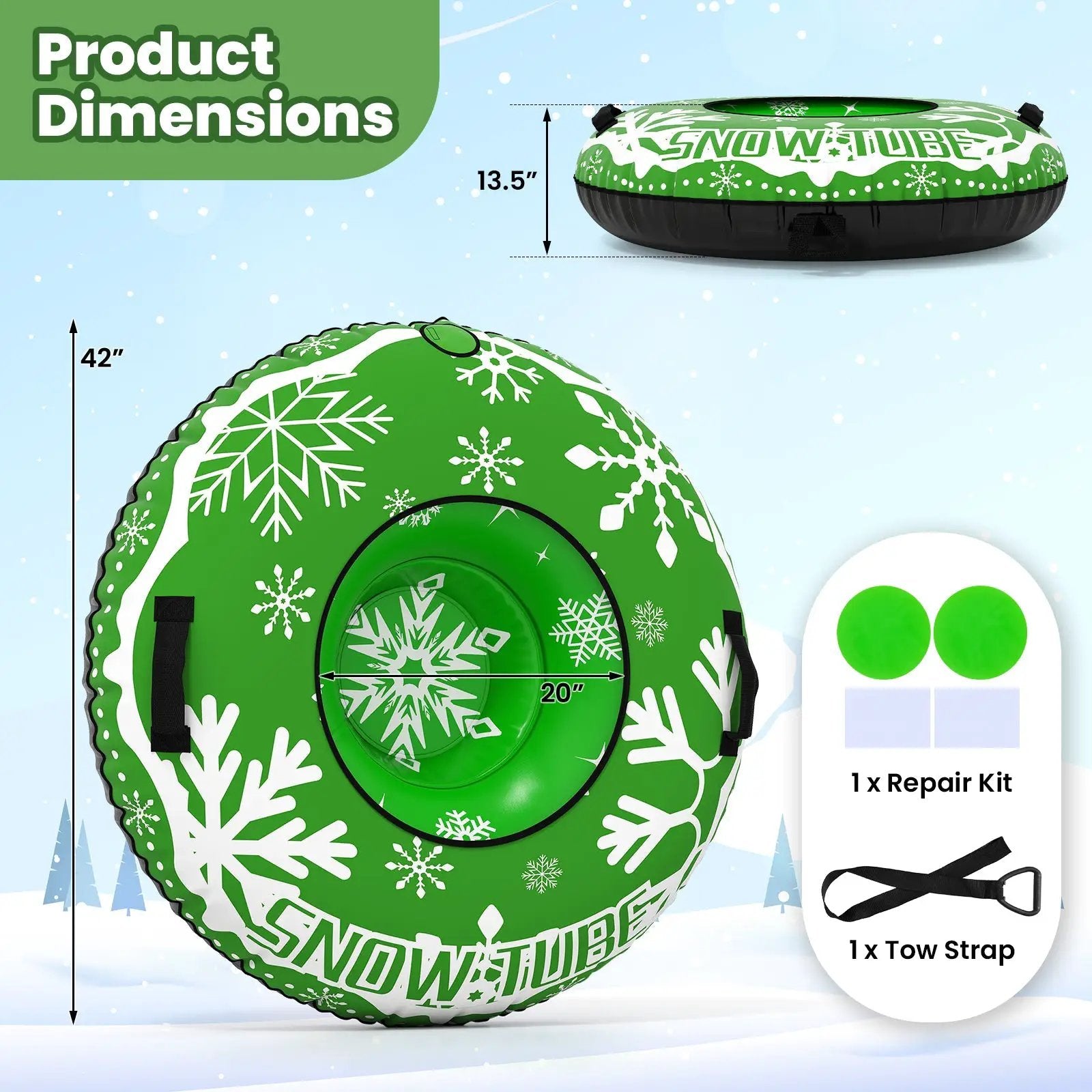 42" Heavy-duty Inflatable Snow Tube with Detachable Tow Strap by DirectDeals
