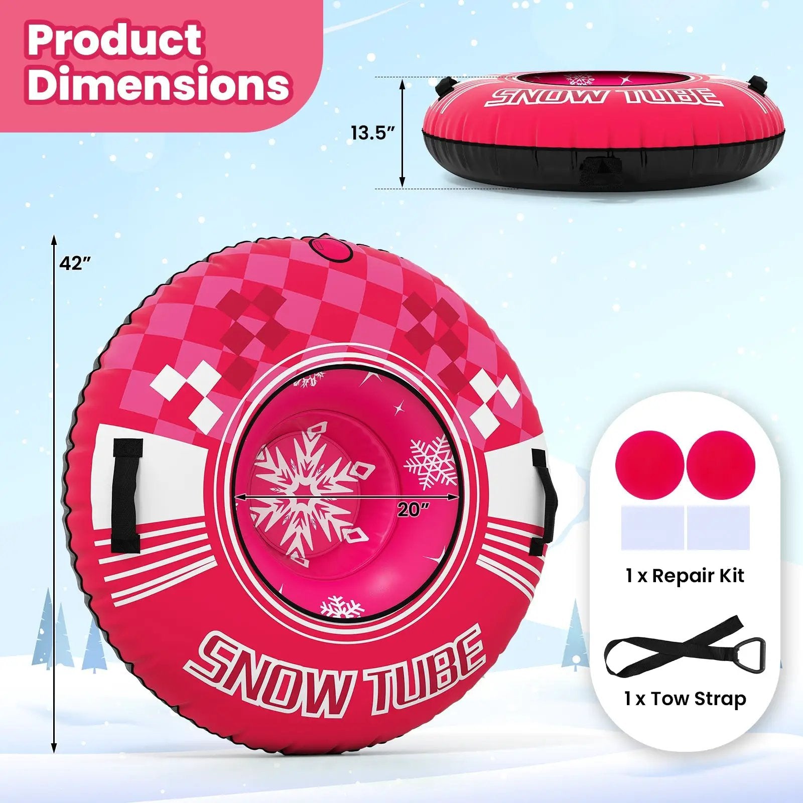 42" Heavy-duty Inflatable Snow Tube with Detachable Tow Strap by DirectDeals