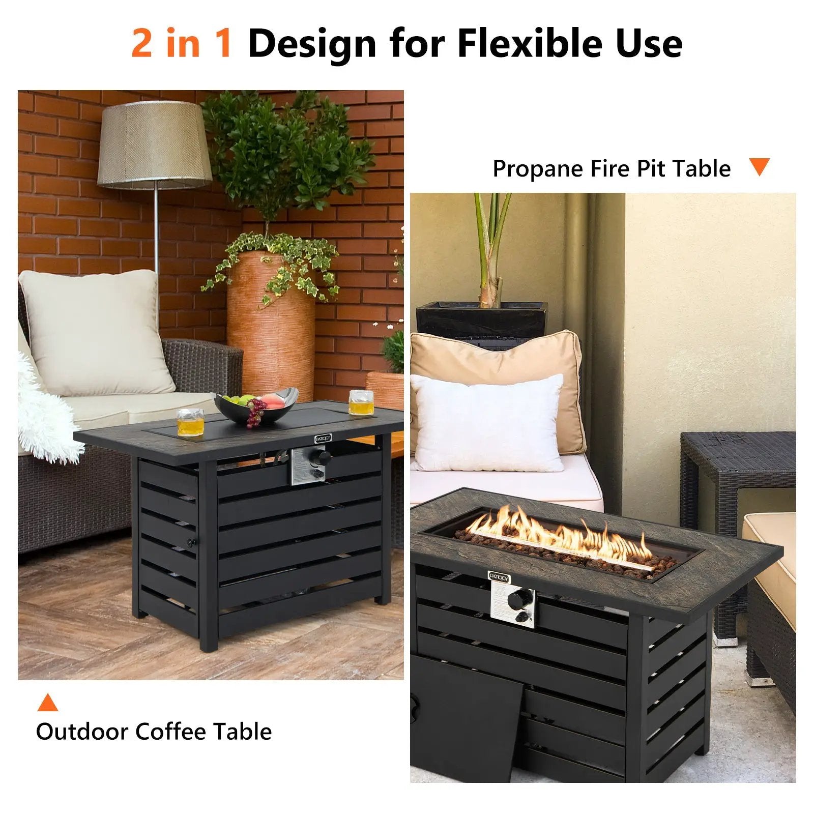 42 Inch 50000 BTU Propane Fire Pit Table with Ore Powder Surface by DirectDeals