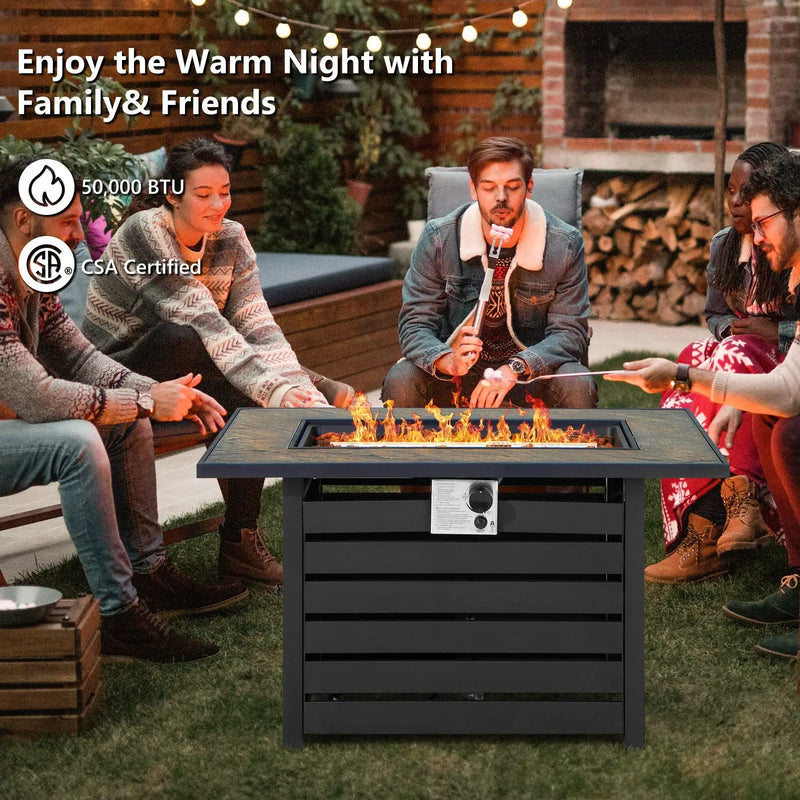 42 Inch 50000 BTU Propane Fire Pit Table with Ore Powder Surface by DirectDeals