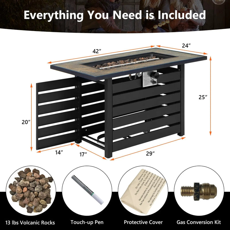 42 Inch 50000 BTU Propane Fire Pit Table with Ore Powder Surface by DirectDeals