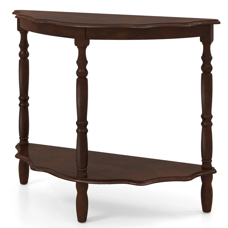 42 Inch Half Moon Console Table with Shelf and Rubber Wood Legs-Espresso by DirectDeals