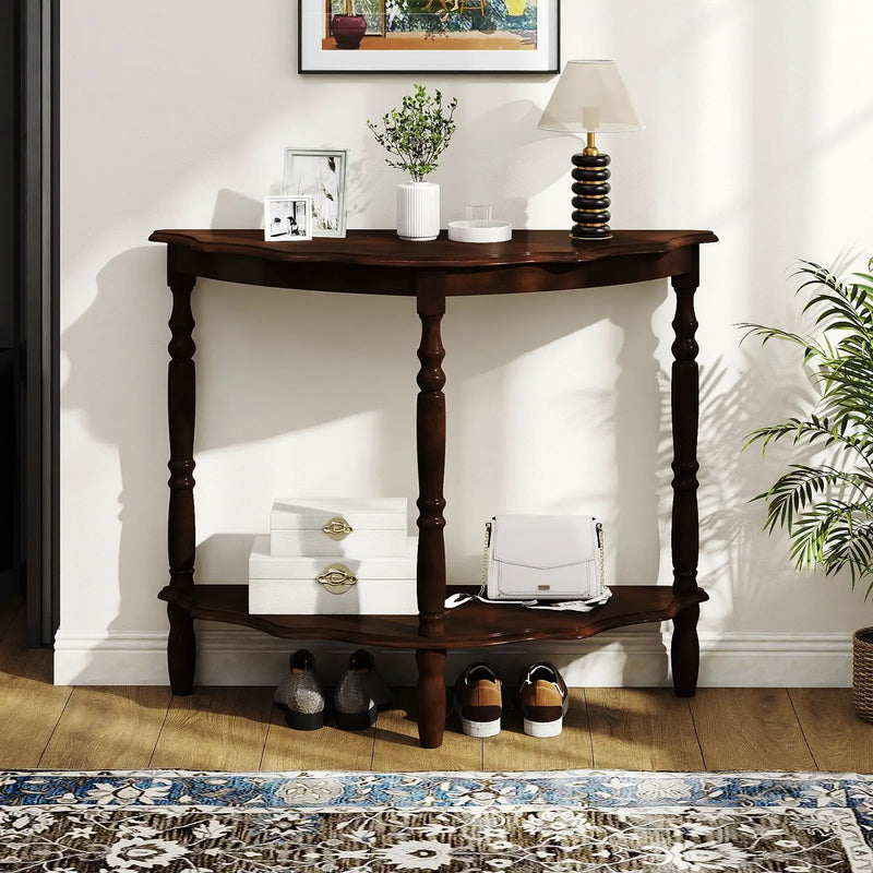 42 Inch Half Moon Console Table with Shelf and Rubber Wood Legs-Espresso by DirectDeals