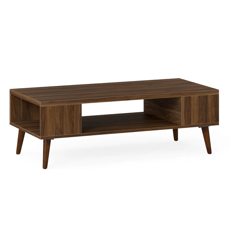 42 Inch Mid Century Modern Coffee Table Rectangular with Open Compartment-Walnut by DirectDeals