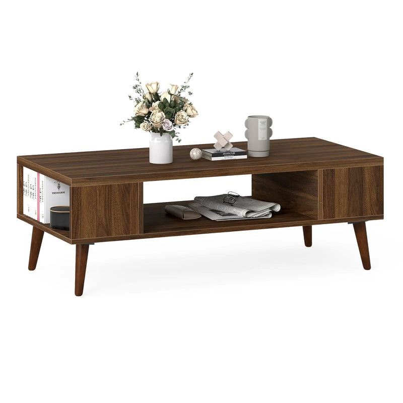 42 Inch Mid Century Modern Coffee Table Rectangular with Open Compartment-Walnut by DirectDeals