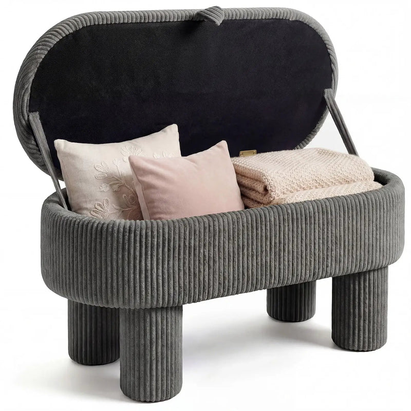 42 Inch Storage Ottoman Bench Corduroy Fabric Upholstered Foot Stool by DirectDeals