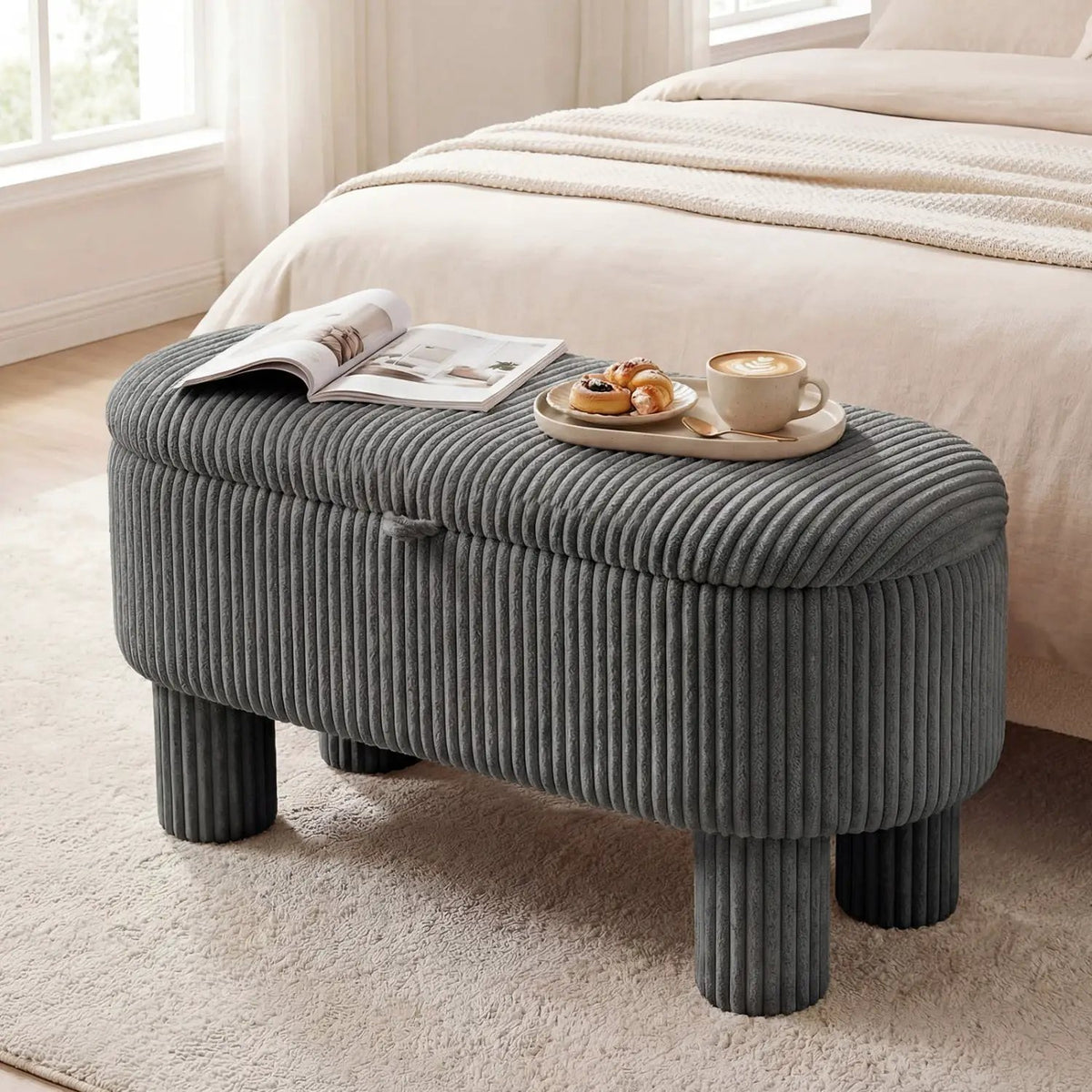 42 Inch Storage Ottoman Bench Corduroy Fabric Upholstered Foot Stool by DirectDeals
