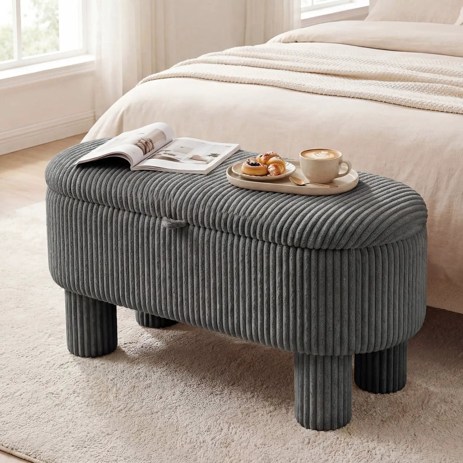 42 Inch Storage Ottoman Bench Corduroy Fabric Upholstered Foot Stool by DirectDeals