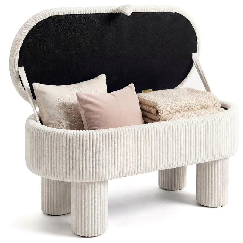 42 Inch Storage Ottoman Bench Corduroy Fabric Upholstered Foot Stool by DirectDeals