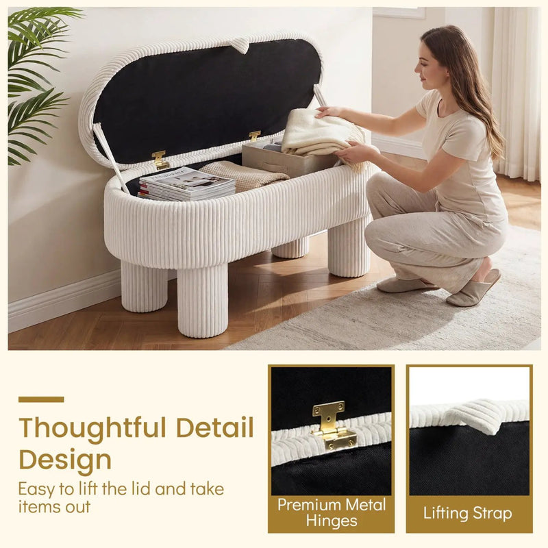 42 Inch Storage Ottoman Bench Corduroy Fabric Upholstered Foot Stool by DirectDeals