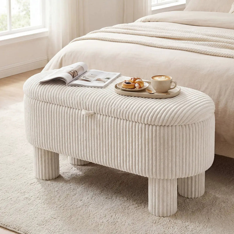 42 Inch Storage Ottoman Bench Corduroy Fabric Upholstered Foot Stool by DirectDeals