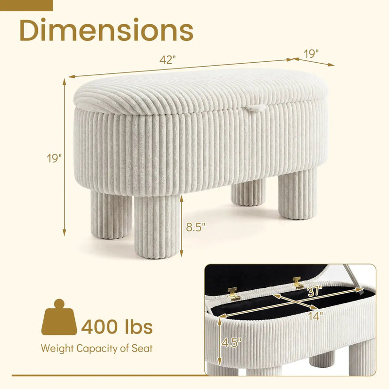 42 Inch Storage Ottoman Bench Corduroy Fabric Upholstered Foot Stool by DirectDeals