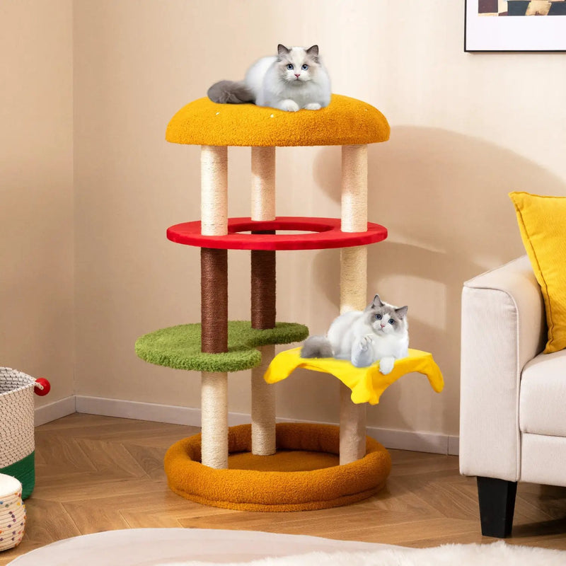 42 Inch Tall Modern Cat Tree Multi-Level with Padded Perch and Cat Bed by DirectDeals