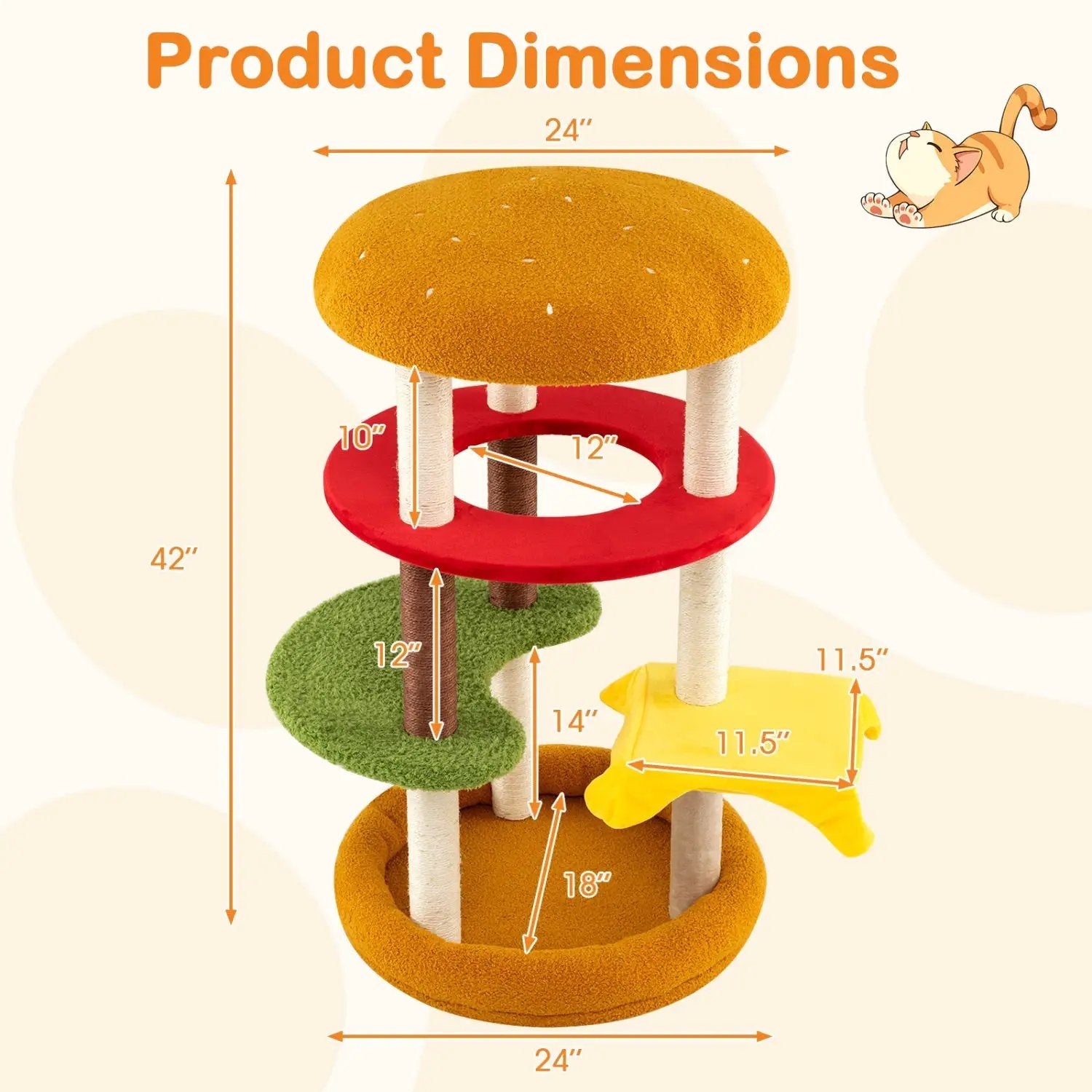 42 Inch Tall Modern Cat Tree Multi-Level with Padded Perch and Cat Bed by DirectDeals