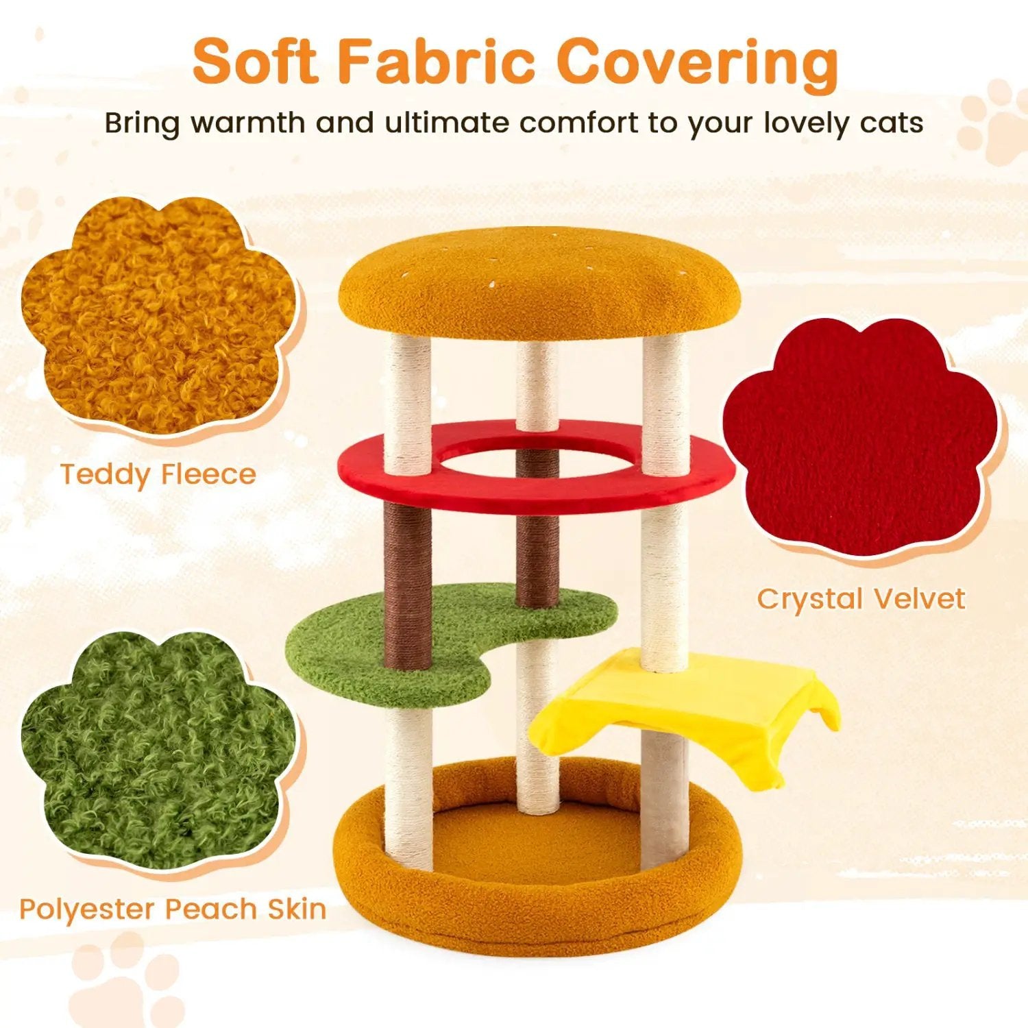42 Inch Tall Modern Cat Tree Multi-Level with Padded Perch and Cat Bed by DirectDeals