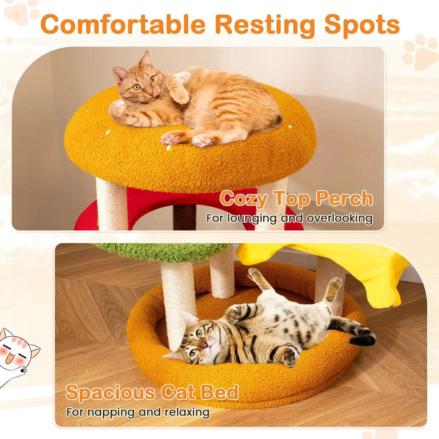 42 Inch Tall Modern Cat Tree Multi-Level with Padded Perch and Cat Bed by DirectDeals