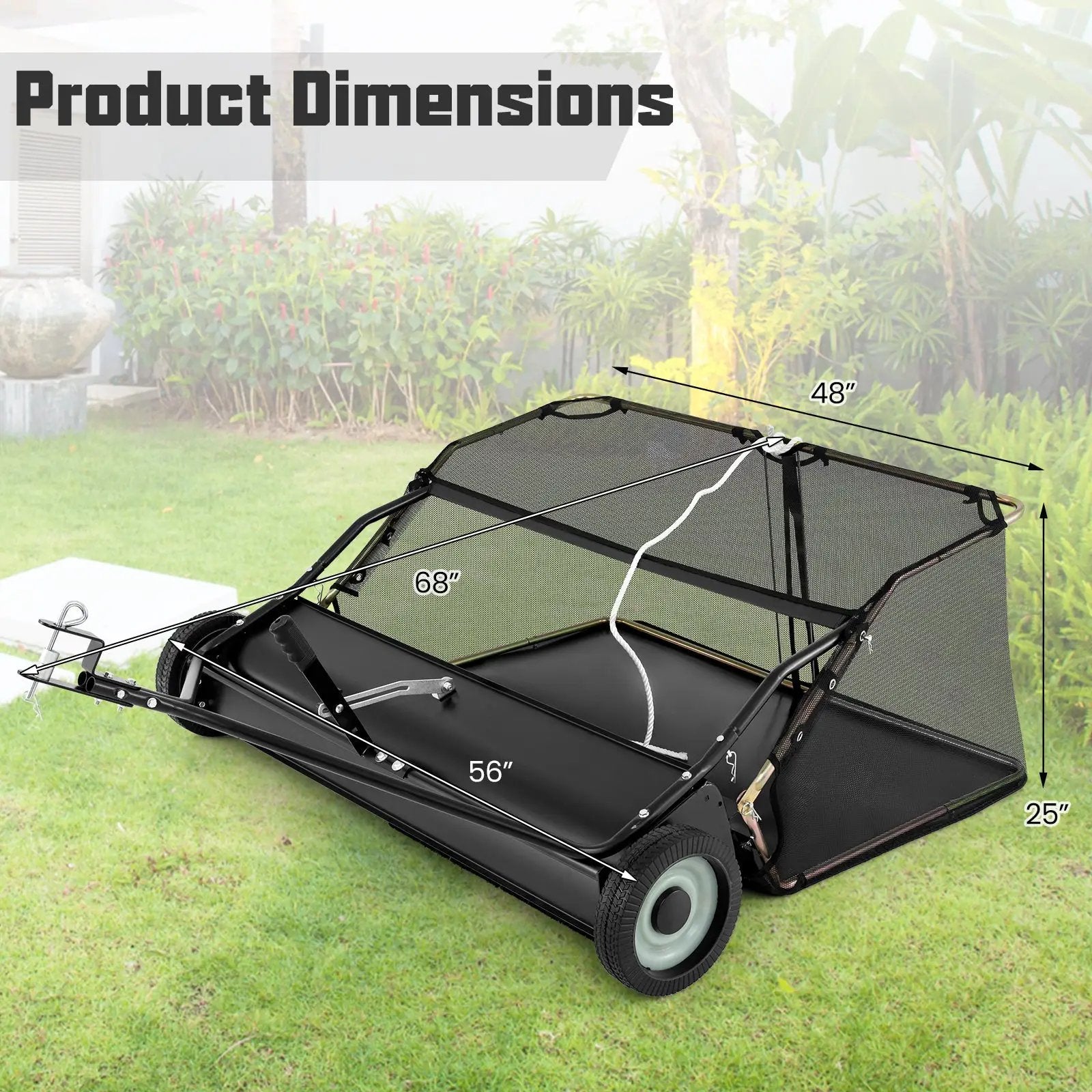 42 Inch Tow-Behind Lawn Sweeper with 26/27 Cu.FT Hopper Bag by DirectDeals