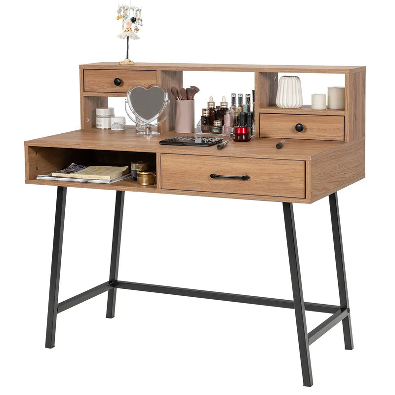 42-Inch Vanity Desk with Tabletop Shelf and 2 Drawers-Natural by DirectDeals