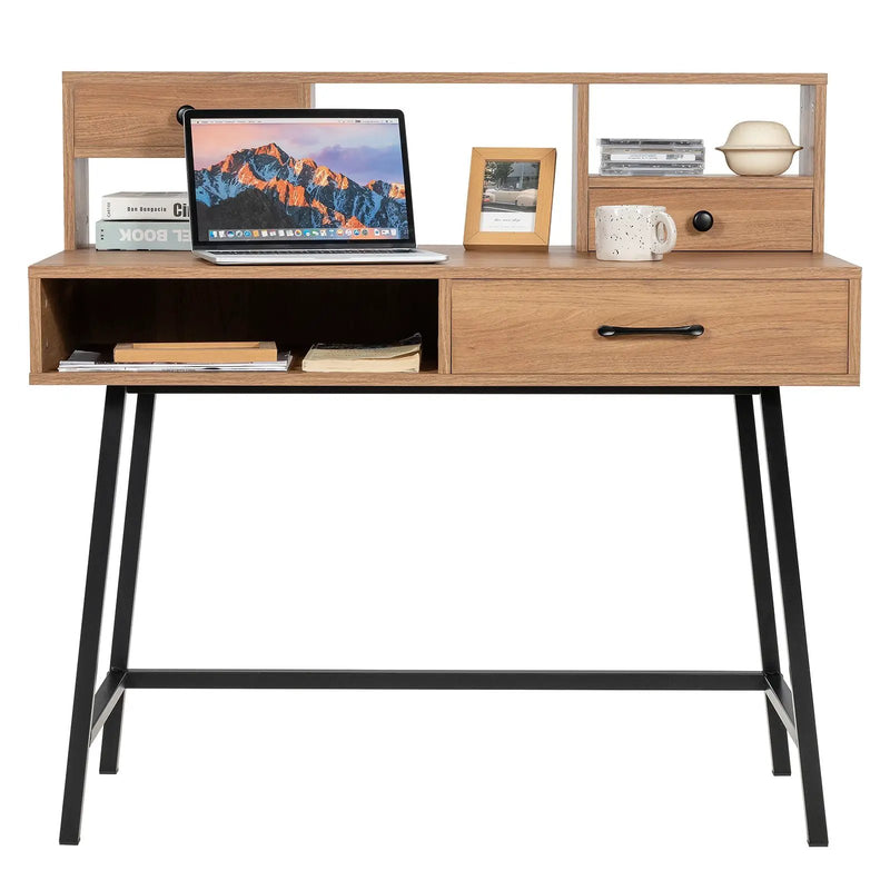 42-Inch Vanity Desk with Tabletop Shelf and 2 Drawers-Natural by DirectDeals