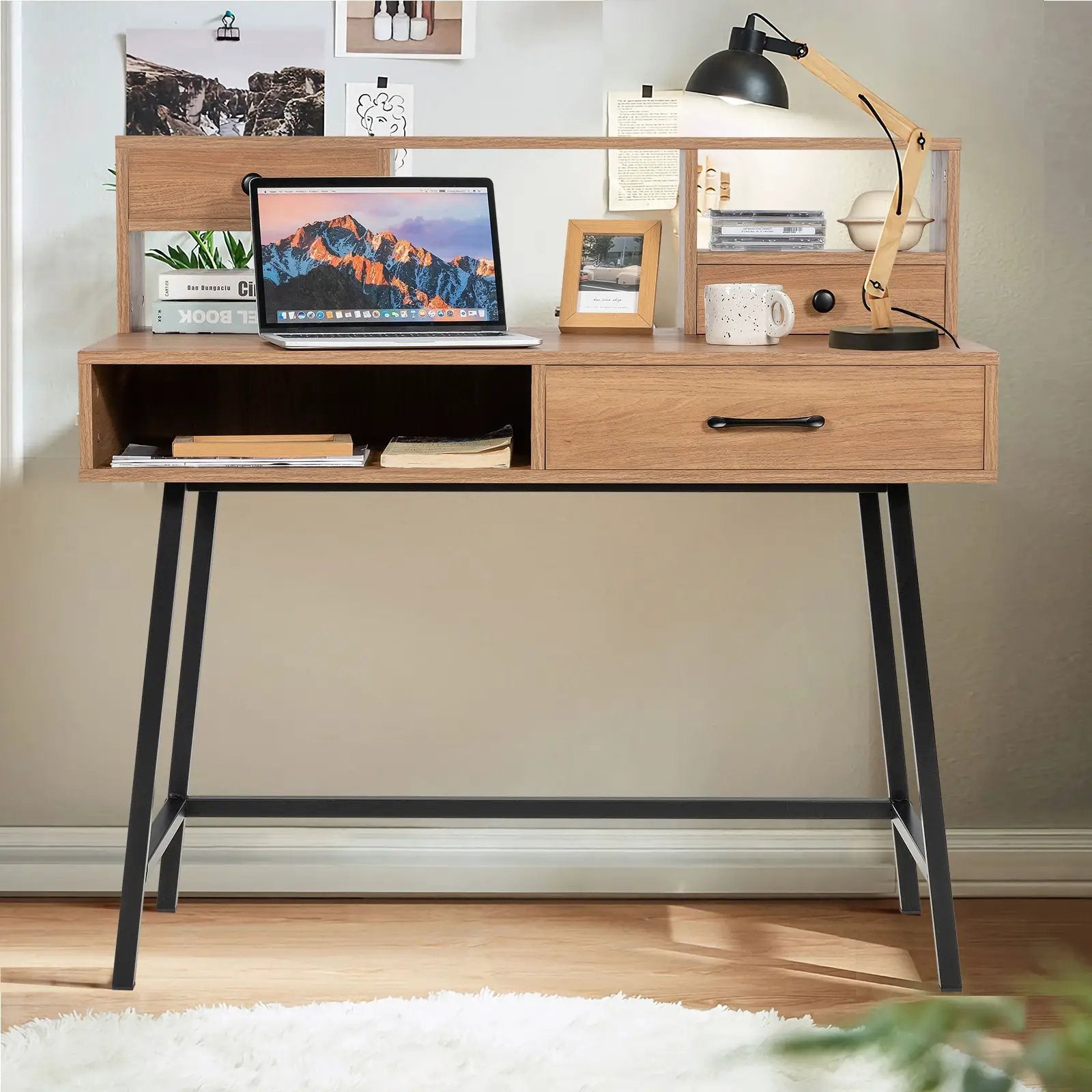 42-Inch Vanity Desk with Tabletop Shelf and 2 Drawers-Natural by DirectDeals
