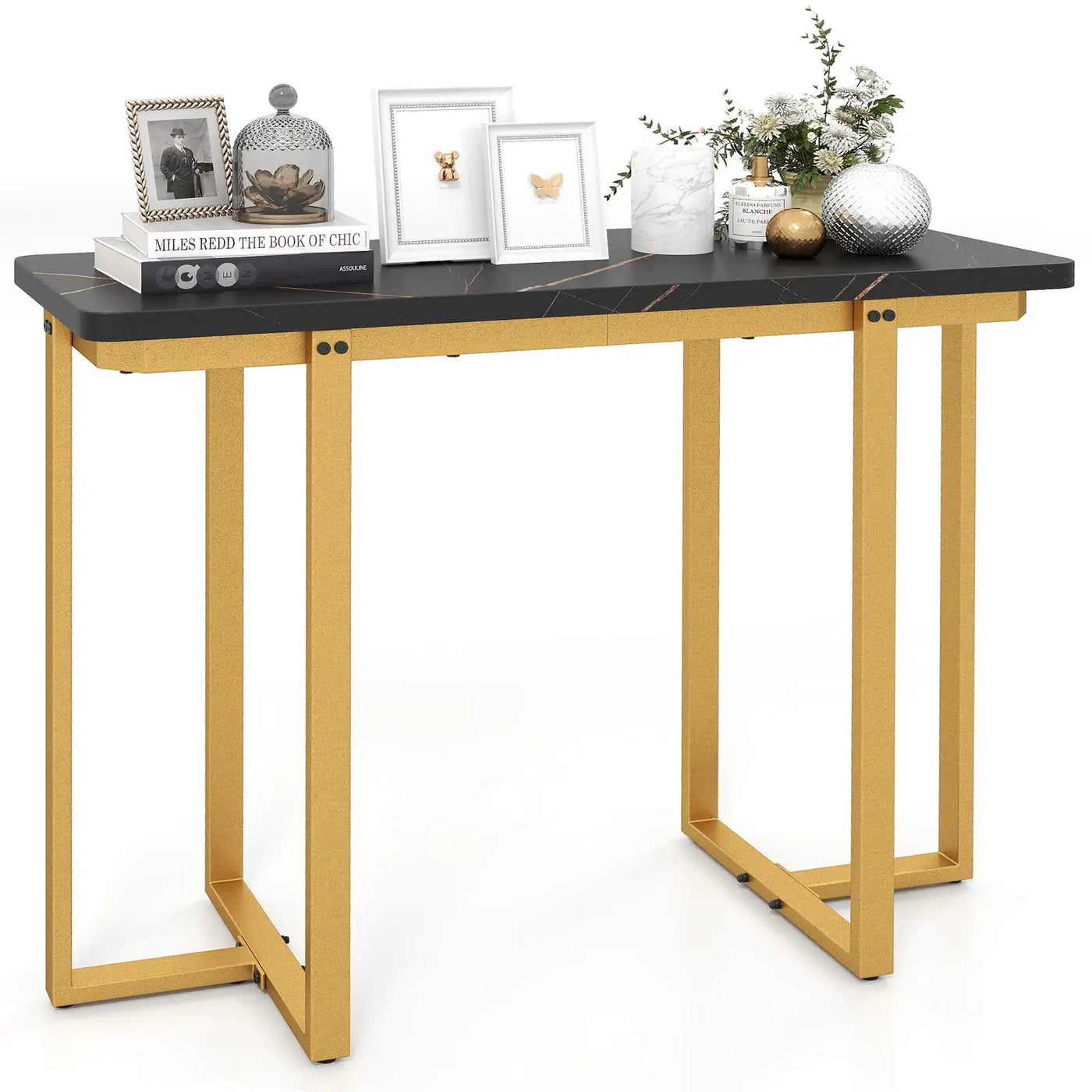 42 Inches Modern Faux Marble Entryway Table with Geometric Metal Frame by DirectDeals
