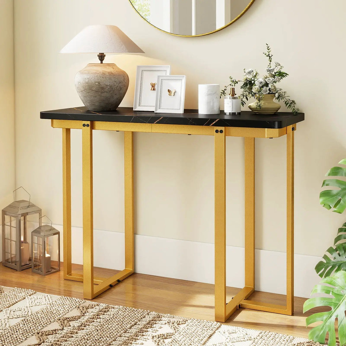 42 Inches Modern Faux Marble Entryway Table with Geometric Metal Frame by DirectDeals